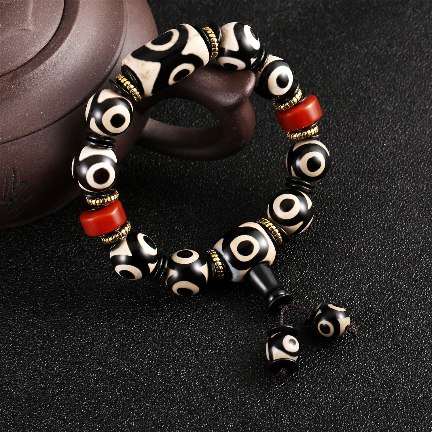 Feng Shui Bracelet For Women Men Fengshui Protective Black White Combination Tibetan Dzi Beads Bracelet Amulet Bangle Attract Good Luck Happiness Wealth: Jewelry