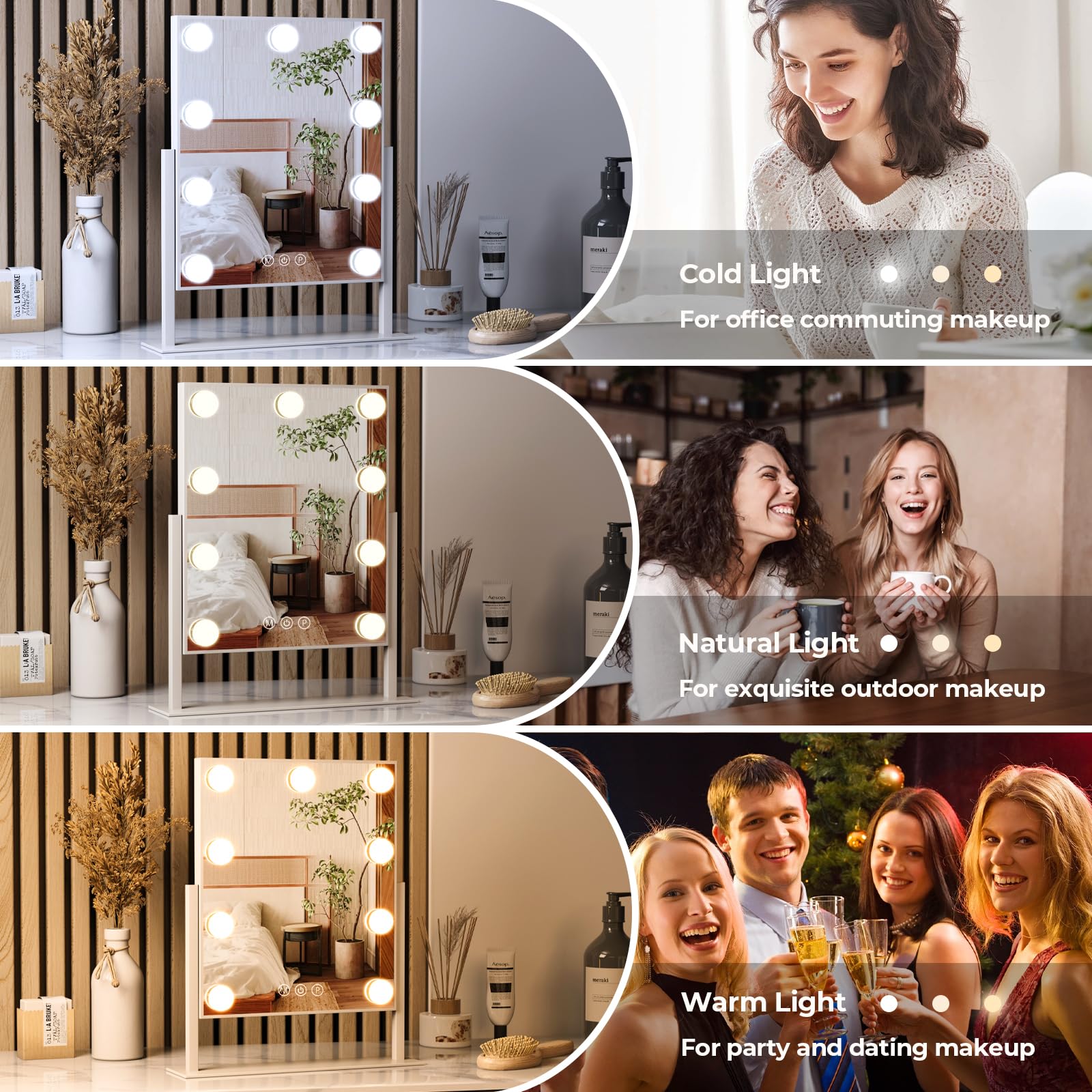 ZL ZELing Vanity Mirror with Lights,Makeup Mirror with Lights,10X Magnification,Light up Mirrors with Smart Touch 3 Colors Dimmable,Mirror with Lights with 360° Rotation