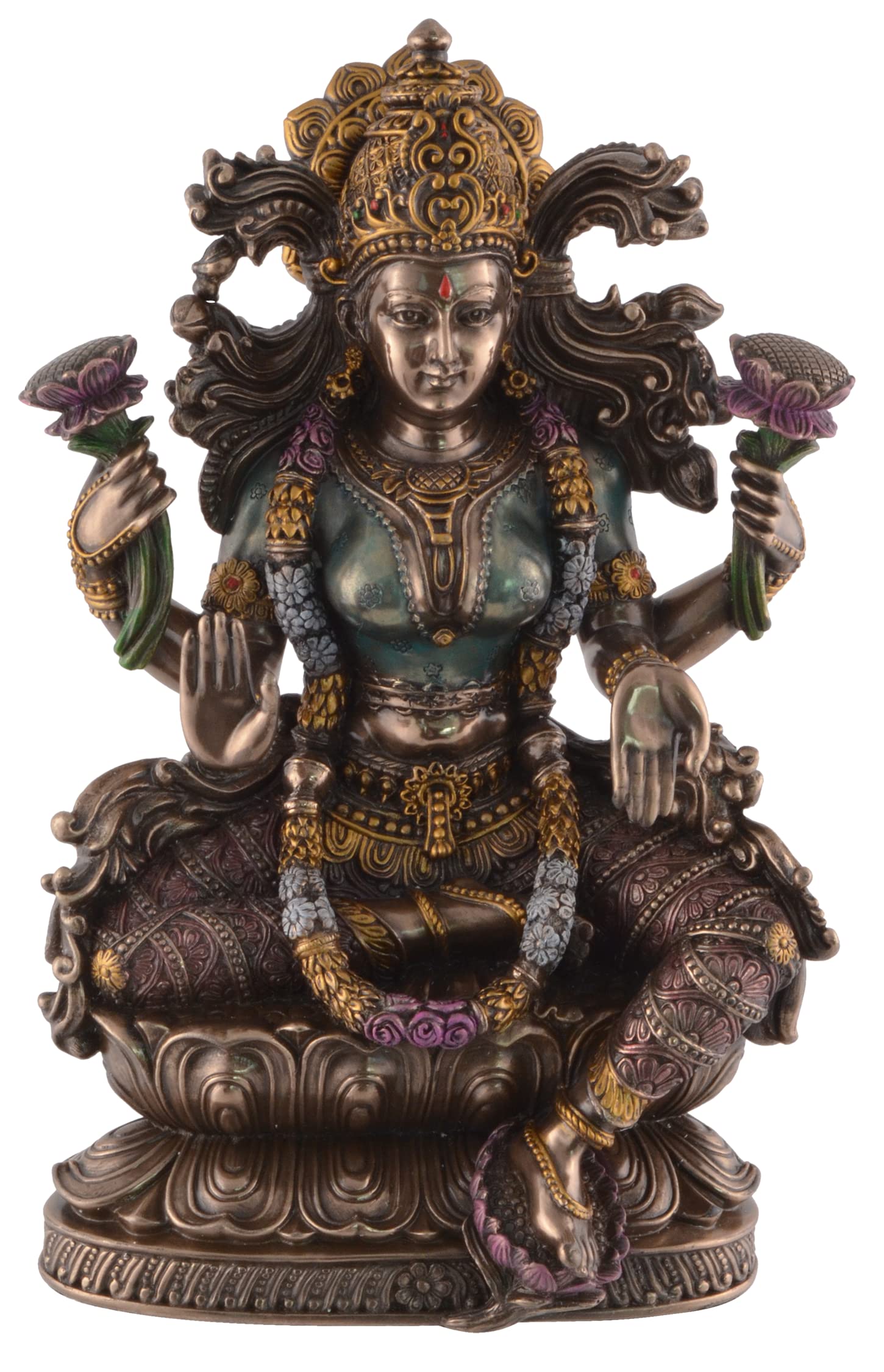 Lakshmi Indian Goddess of Prosperity - Lotus Throne Sitting Bronzed by Veronese