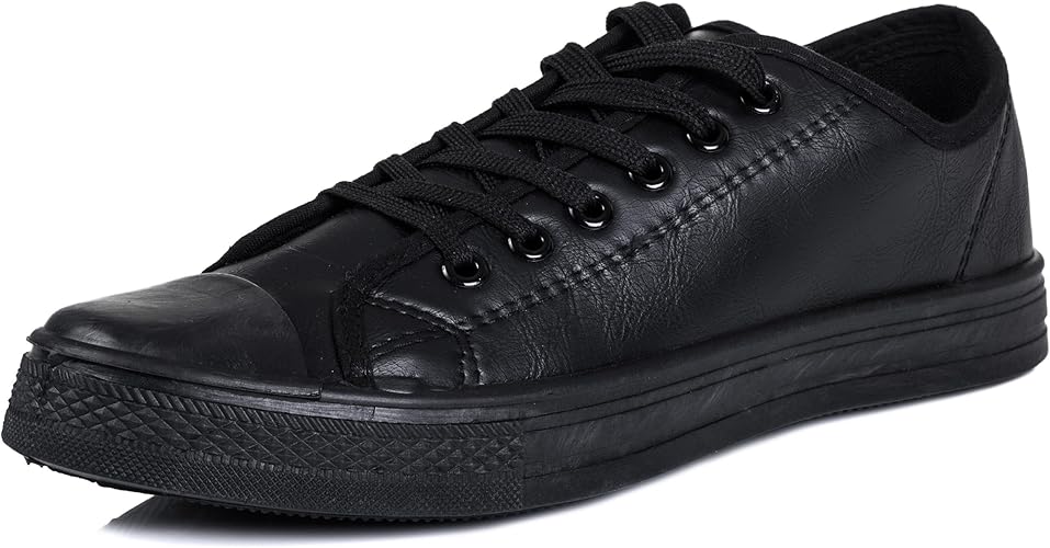 black leather plimsolls mens