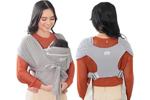 BabbleRoo Baby Wraps Carrier - Baby Essentials Baby Sling Carrier, Secure & Comfortable, Breathable, Easy-to-use, Adjustable XS to XL, Promoting Parent-Child Bonding, Gray