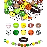 FIVEIZERO 41PC Sports Baseball Silicone Beads - Multi-Sport Focal Beads (Football Soccer Basketball Volleyball) for Keychains, Bracelets, Jewelry Making & Team Spirit Crafts