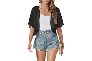 ADOREJOY Women Sheer Shrug Chiffon Cardigans Open Front Short Sleeve Bolero Dressy Blouse