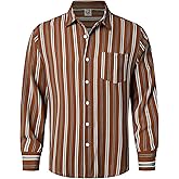 Hardaddy Men's Classic Color Contrast Striped Shirt Long Sleeve Casual Button Down Shirts Blouse