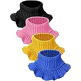 Fourluoo 4 Pcs Winter Fake Turtleneck for Women Detachable High Ruffle Dickey Half Top Collar Warm Hand Knitted Fake Collar