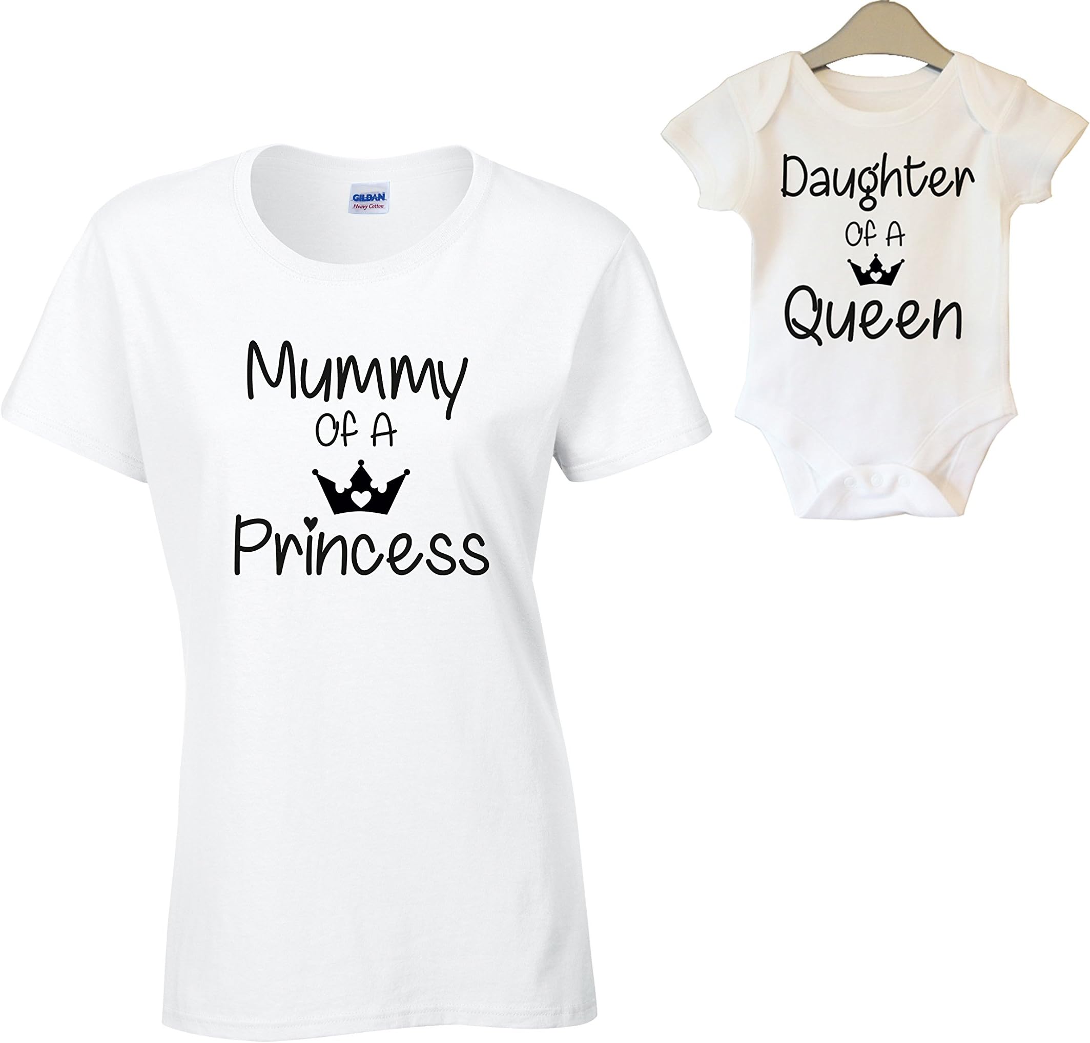 Mother and Daughter Matching T-Shirt and Vest Women Kids New Born Gift Baby Shower (Large & 0-3 Months, Design 1)