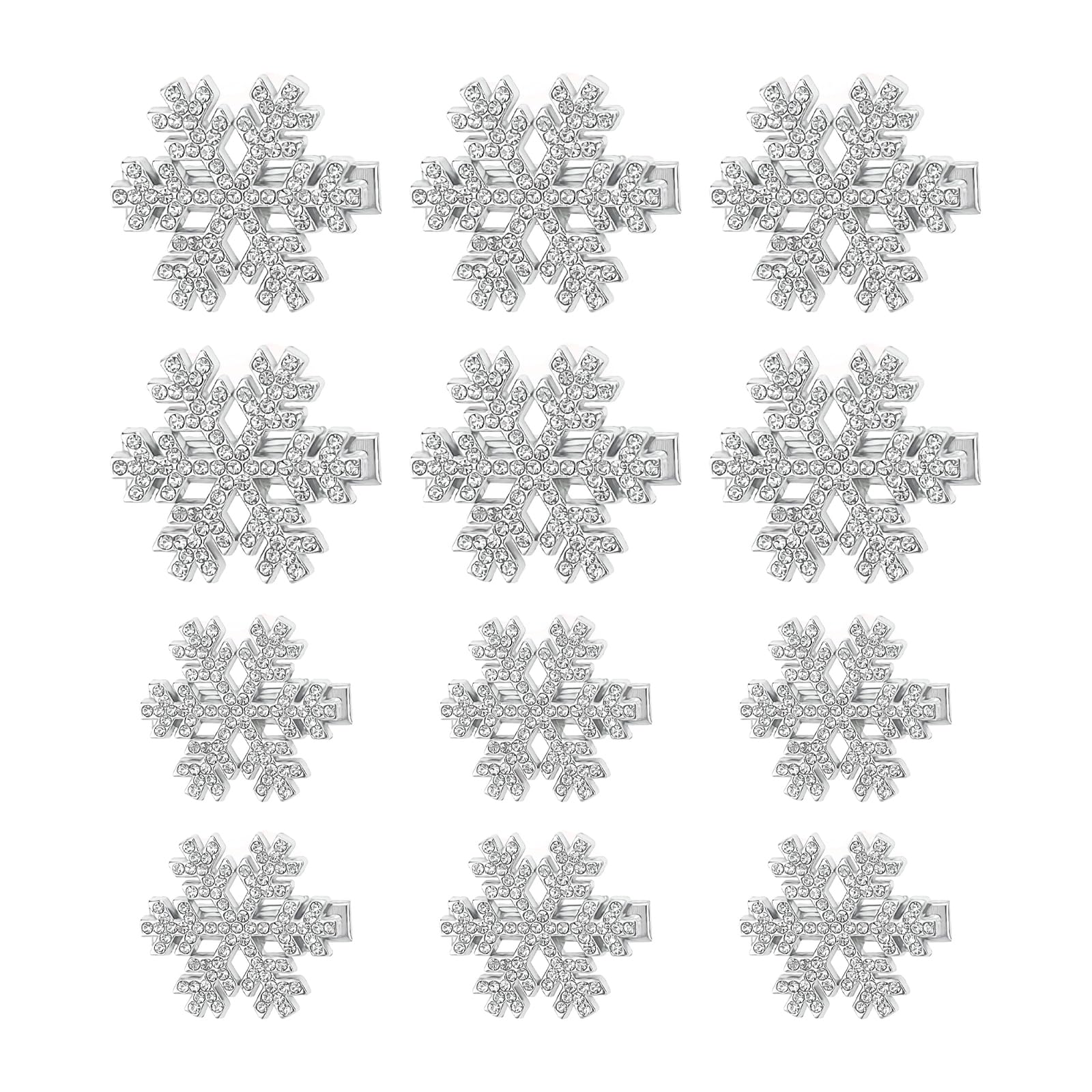 AYNKH 12 Pcs Shiny Rhinestone Snowflake Hair Clip - Korean High-End Temperament Side Clips for Girls Winter Christmas Hair Accessories