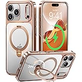 CASEKOO Rose Gold Glossy Designed for iPhone 17 Pro Case with 360 Spin Magnetic Stand [Fit for MagSafe][17FT Military Protection] Slim Polished Frame Titanium Alloy Sturdy Stand 6.3'', Rose Gold