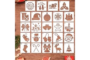 24 Pcs Christmas Stencils for Painting On Wood, Small Christmas Stencils Reusable Snowflake Santa Claus Christmas Tree Drawin