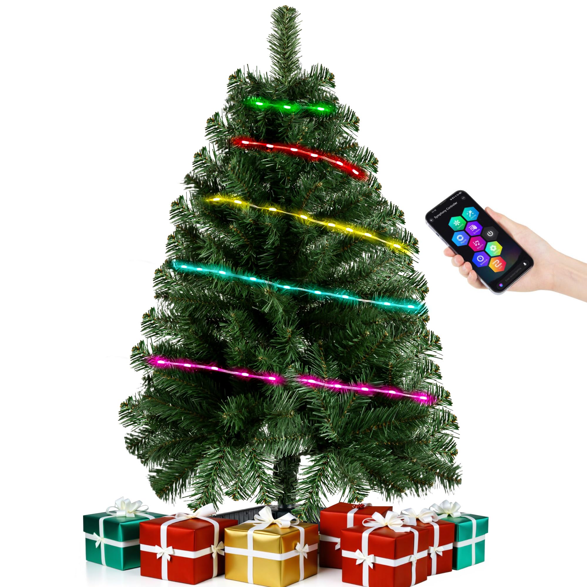Photo 1 of Green 3ft Christmas Tree with Lights, Small 36inch Artificial Tree Mini Table Top Decorations, Xmas Desk Tree with 80 Colored Lights, 200 Branch, Holiday Decor for Home,Indoor Office Tabletop