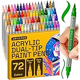 ARTISTRO 72 Acrylic Paint Markers - Paint Pens for Drawing, Brush + Fine Tips - For Fabric, Rock, Glass, Wood, DIY, Craft, Canvas - Art and Craft Supplies for Adults, Teens, Kids