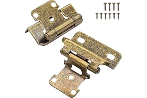 DONANIM Antique Brass Cabinet Hinges for Kitchen Cabinet Door, 8 Pack (4 Pairs) 1/2" Overlay Partial Wrap Self Closing Kitchen Cabinet Hinge, Semi Hidden Cabinet Hinge for Cabinet Doors