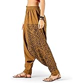The Veshti Company Women's Printed Harem Pants - Boho Yoga Baggy Pants with Elastic Waist & Drawstring, Hippie Lounge Pants