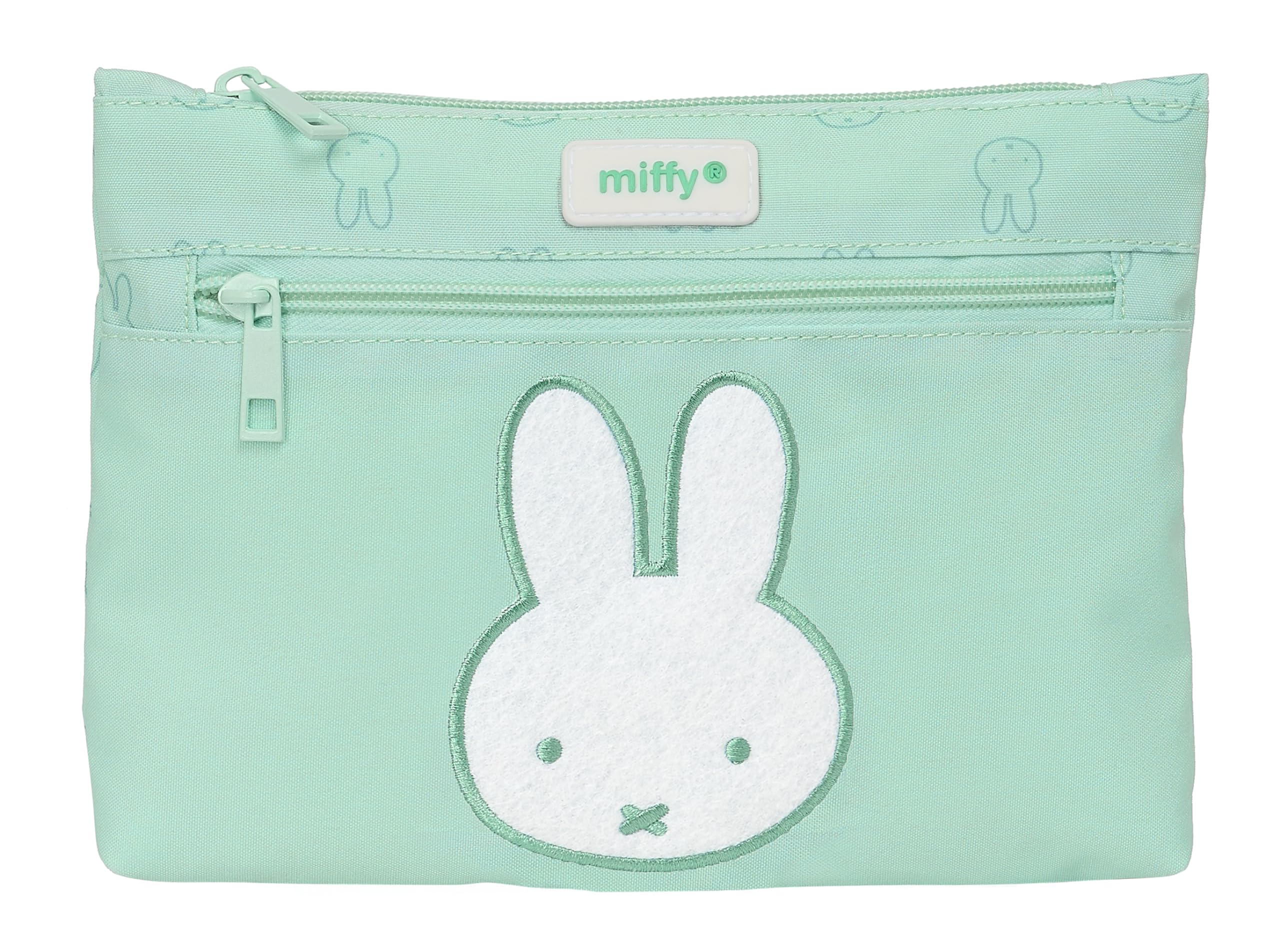 SAFTA Miffy – Large School Pencil Case, Double Zipper, Children's Pencil Case, Comfortable and Versatile, Easy Cleaning, 23 x 3 x 16 cm, Mint Colour, Standard, Casual