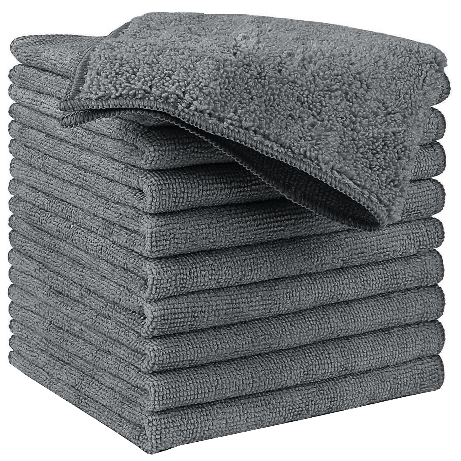 HIDMD Microfiber Dish Cloths Super Absorbent Kitchen Wash Cloth Dish Rags for Washing Dishes Fast Drying Cleaning Cloths 30cm x 30cm 10Pack Grey