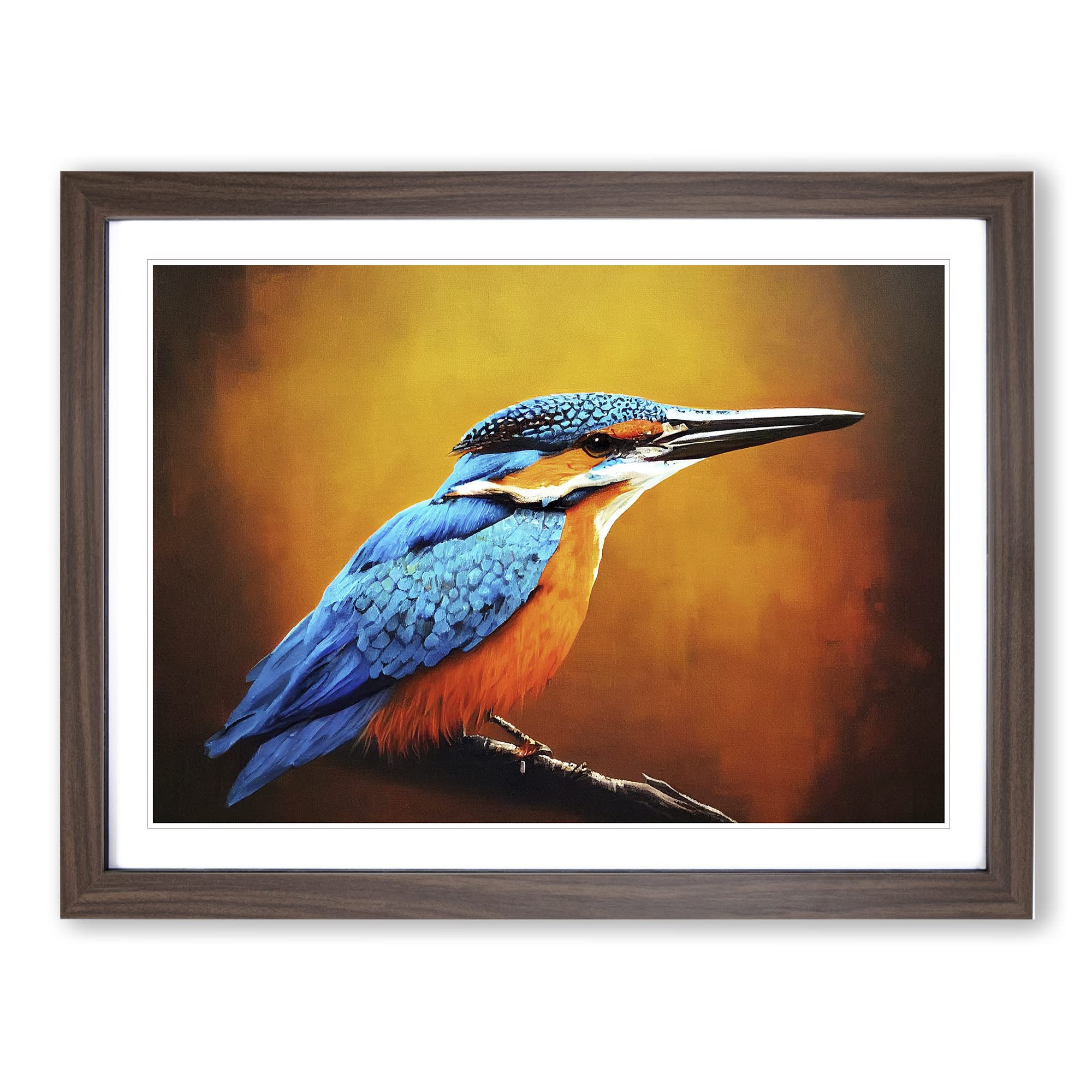 Harmonious Kingfisher Bird Framed Print | A3 Walnut Framed Wall Art | Ready to Hang | Modern Nature Picture | Living Room Bedroom Lounge Office
