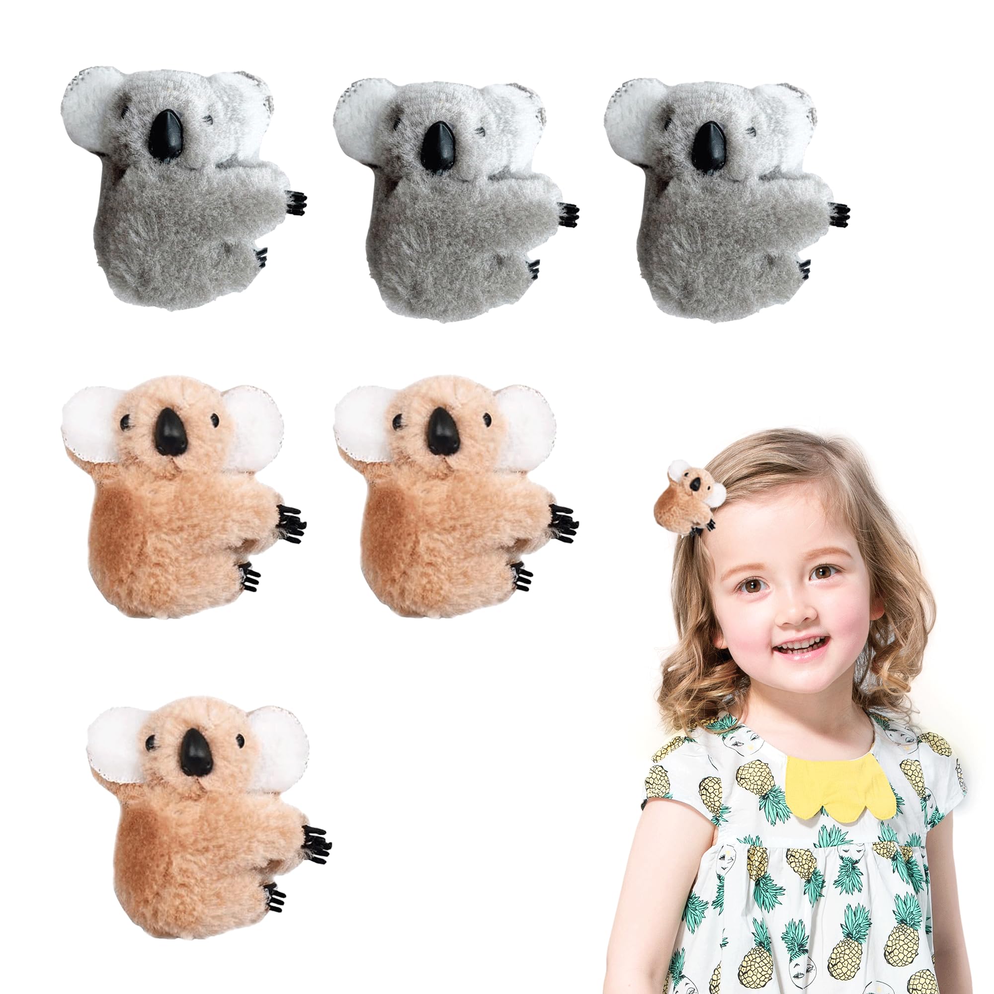 6 Pcs Koala Hair Clips - Animal Hair Clips For Girls - Creative Ornaments Hair Barrettes Plush Hair Accessories