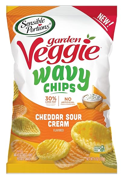 SENSIBLE PORTIONS GARDEN VEGGIE WAVY CHEDDAR SOUR CREAM CHIPS, 6 OZ