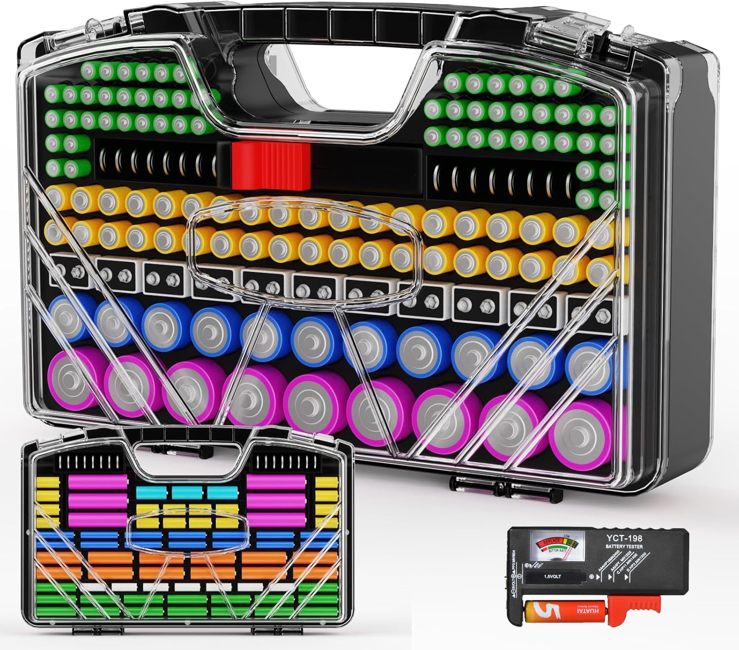 Photo 1 of ***BATTERIES NOT INCLUDED***YCTYIYAO Battery Organizer Storage Holder Box Case with Tester - 285 Batteries Double-Sided Variety Pack, Holds AA AAA 4A C D Cell 9V 3V Lithium LR44 CR2 CR123 CR1632 18650 Button***BATTERIES NOT INCLUDED***