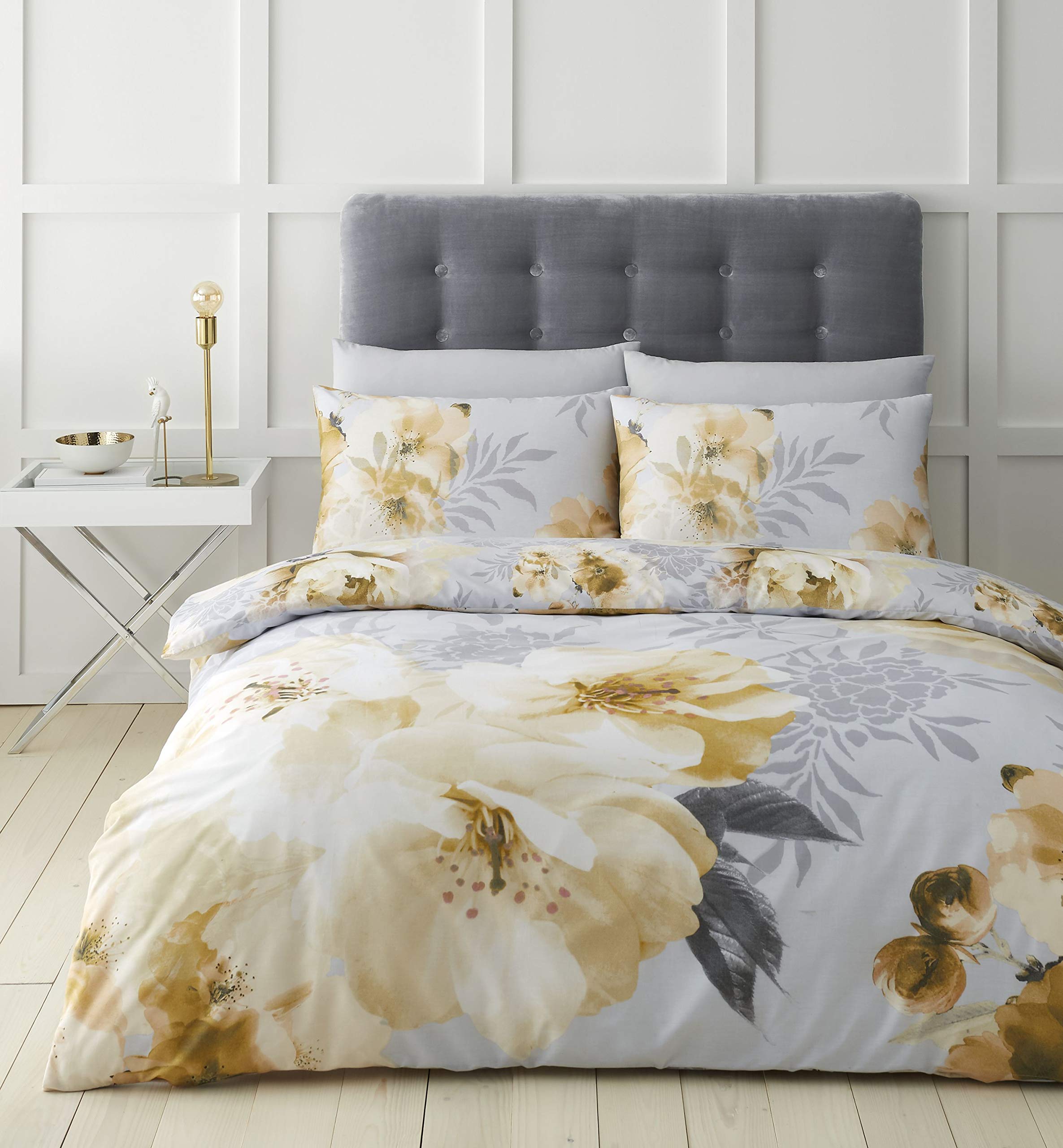 Dramatic Floral Easy Care Single Duvet Set Ochre