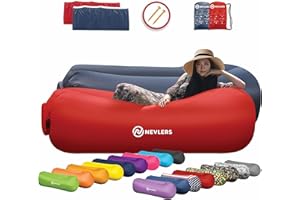 Nevlers 2 Pack Inflatable Loungers Air Sofa Couch | Perfect for Beach Chair Camping Chairs or Portable Hammock |Travel Bag Pouch, Pegs & 3 Pockets| Movie Seating & Camping Accessories Blow Up Lounger