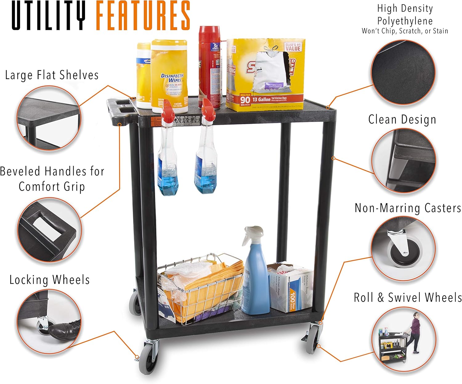 Original Tubstr  Flat Top Utility Cart/Service Cart  Compact, 24 x 18 Inches  Heavy Duty, Supports up to 300 lbs - Lipped Shelf Cart  Great for Warehouse, Garage, Cleaning and More : Office Products