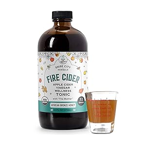 Fire Cider, Tonic, 16 oz with shot glass, African Bronze flavor, 32 Daily Shots, Apple Cider Vinegar, Whole, Raw, Organic, Not Heat Processed, Not Pasteurized, Not Diluted, Paleo, Keto, Whole 30