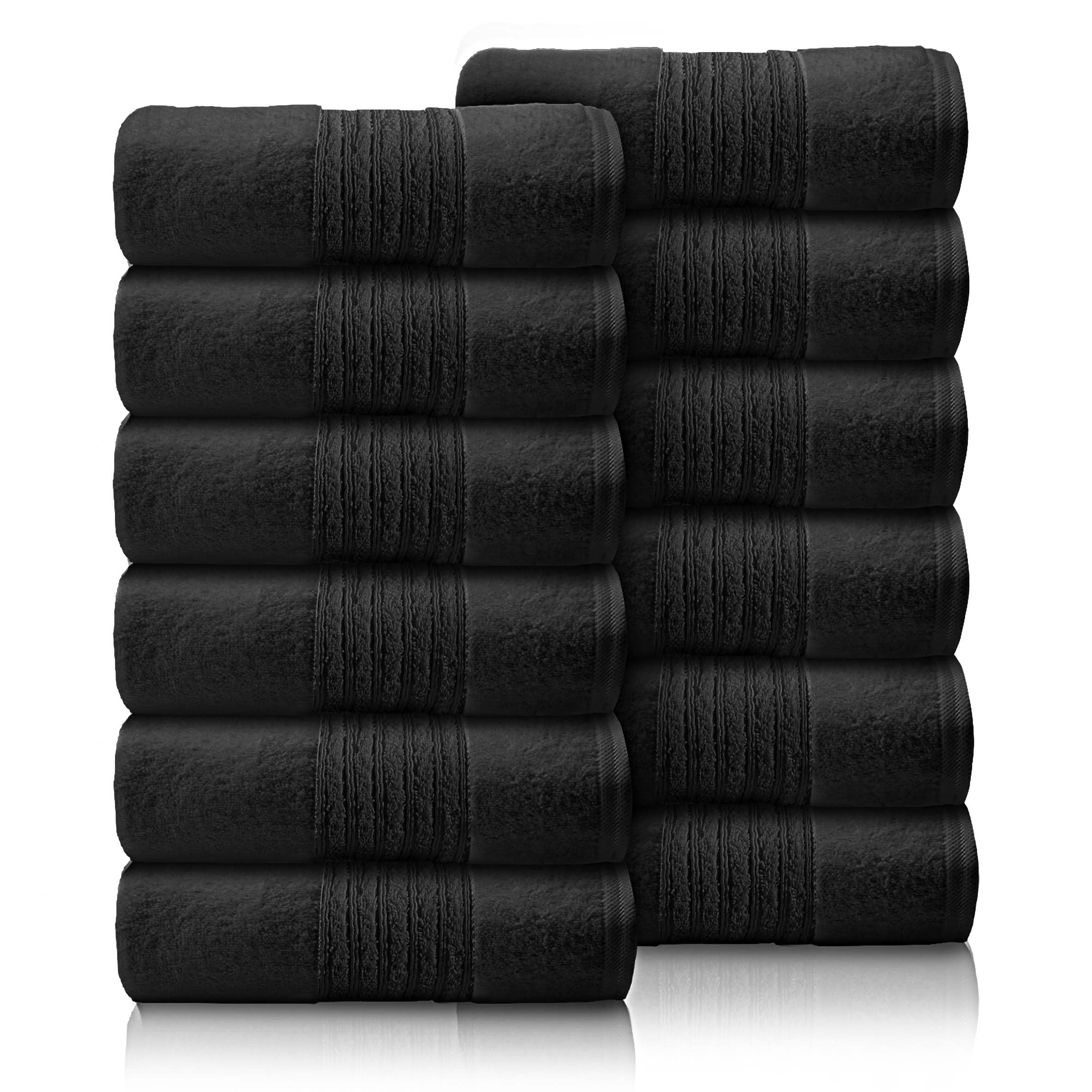 GC GAVENO CAVAILIA 12 Pack Face Towels Set (30x30 CM) - Cotton Face Cloths - Quick Drying & Highly Absorbent Fingertip Towel Washcloth For Bathroom, Spa, Gym Towels - Black