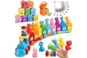 IPOURUP Toddler Montessori Learning Toys for 2 3 4 5 Year Old Boys, Kids Dinosaur Train Matching Toys with Locks & Keys | Counting & Sorting Trains Set, Preschool Toy Boy Girls Birthday Gifts Ages 2-4 3-5