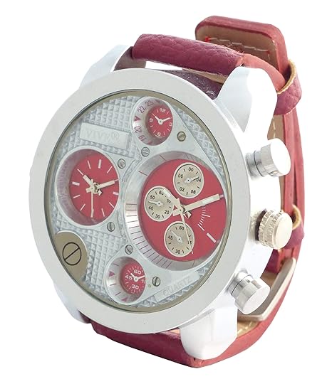 Banger Dualtime Red Chronograph for Men Double Temps Zwei Zonen Navigator Herrenuhr XL Atlas Modell mit 2 Uhrwerken Weltzeitu
