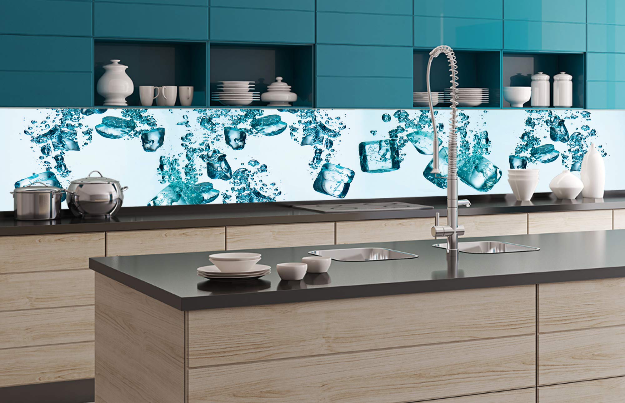 DIMEX LINE Kitchen Backsplash Foil self-Adhesive ICE Cube | Adhesive foil - Decorative foil - Splash Protection for Kitchen | Made in EU - 350.01 cm × 60.00 cm