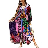 IMAGEKOPE Kaftan Dresses for Women Plus Size V-Neck Moo Moos Batwing Kaftan Beach Dress Bathing Suit Cover-Up Loungewear
