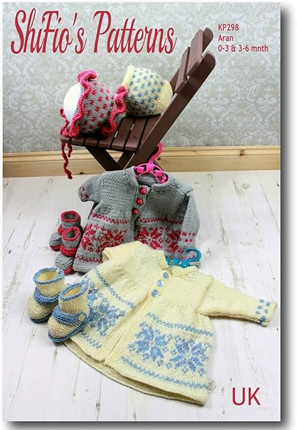 Patron De Tricot Pour Bebe Flocon De Neige Matinee Veste Bonnet Chaussons De 0 A 3 Et 3 A 6 Mois Aran Kp298 Amazon Fr Cuisine Maison