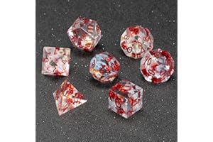 Fugacity DND Dice Set, Handmade Sharp Edge 7 Piece Resin Dice-Dungeons and Dragons Polyhedral Dice Set, D&D Dice Set with Gift Dice Case for RPG MTG Table Games(White Flower & Red Leaf)