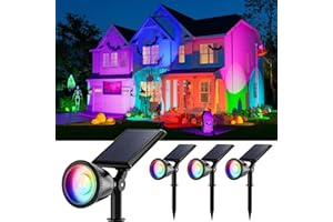 GVSHINE 4 Pack Color Changing Solar Powered LED Spotlights Outdoor Waterproof Ultra Bright Sunset Spot Lights for Halloween Inflatable Decorations, Skeletons, Outside Landscape Uplights for Yard, Garden, Path