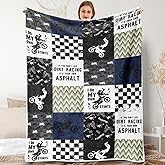 Hjokiupt Dirt Bike Motocross Throw Blankets, Motocross Extreme Sports Blanket Flannel Bed Couch Blanket, Motorcycle Racing Themed White Throws to Decorate The Room and Bedroom