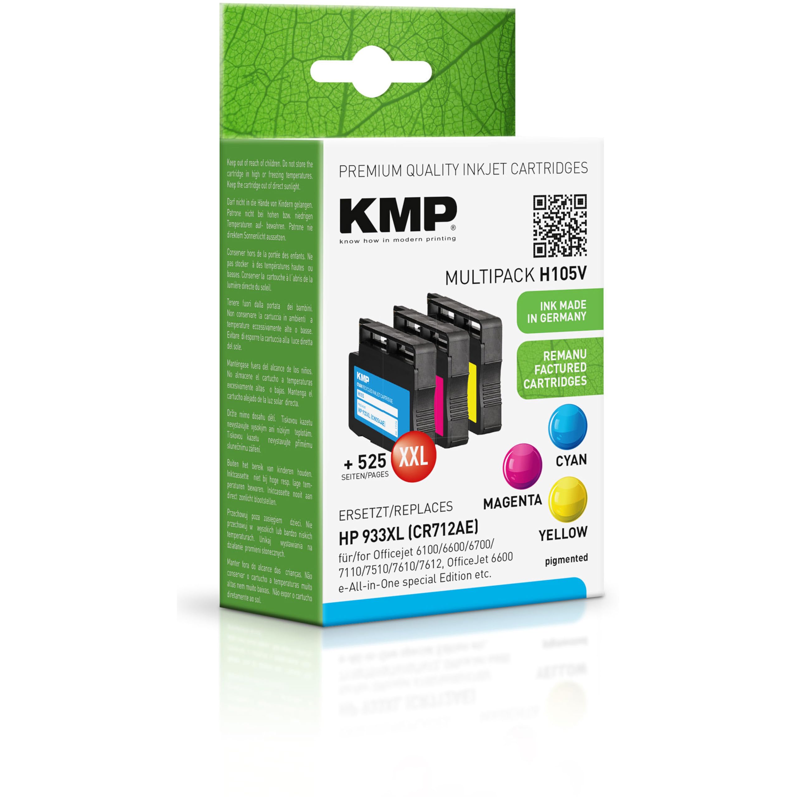KMP Compatible Premium Ink Cartridge for HP 933XL - Tricolour (Pack of 3)