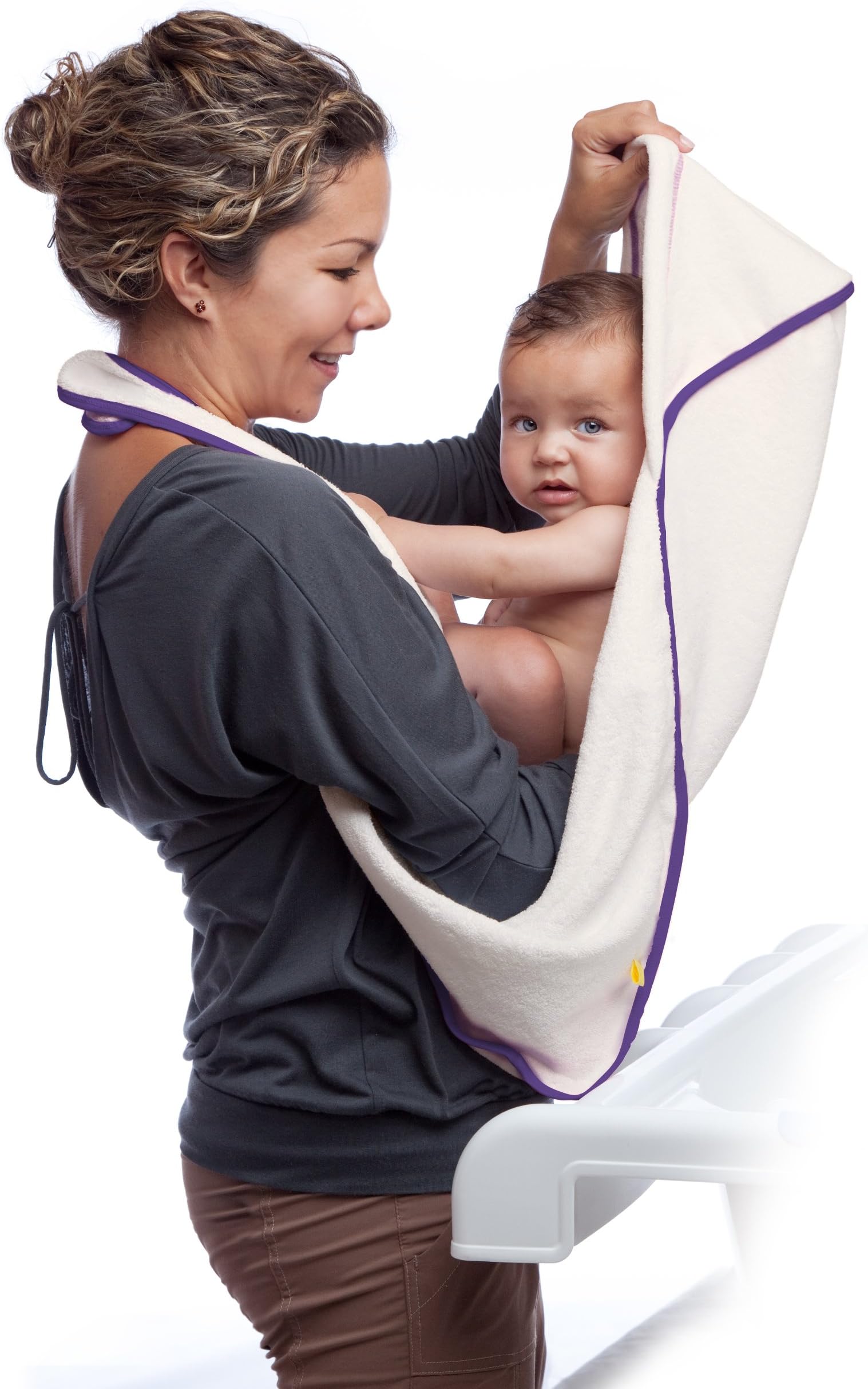 aacua Infant to Toddler 4 in 1 Multi-Use Organic Bath Towel (Organic Purple Trim)