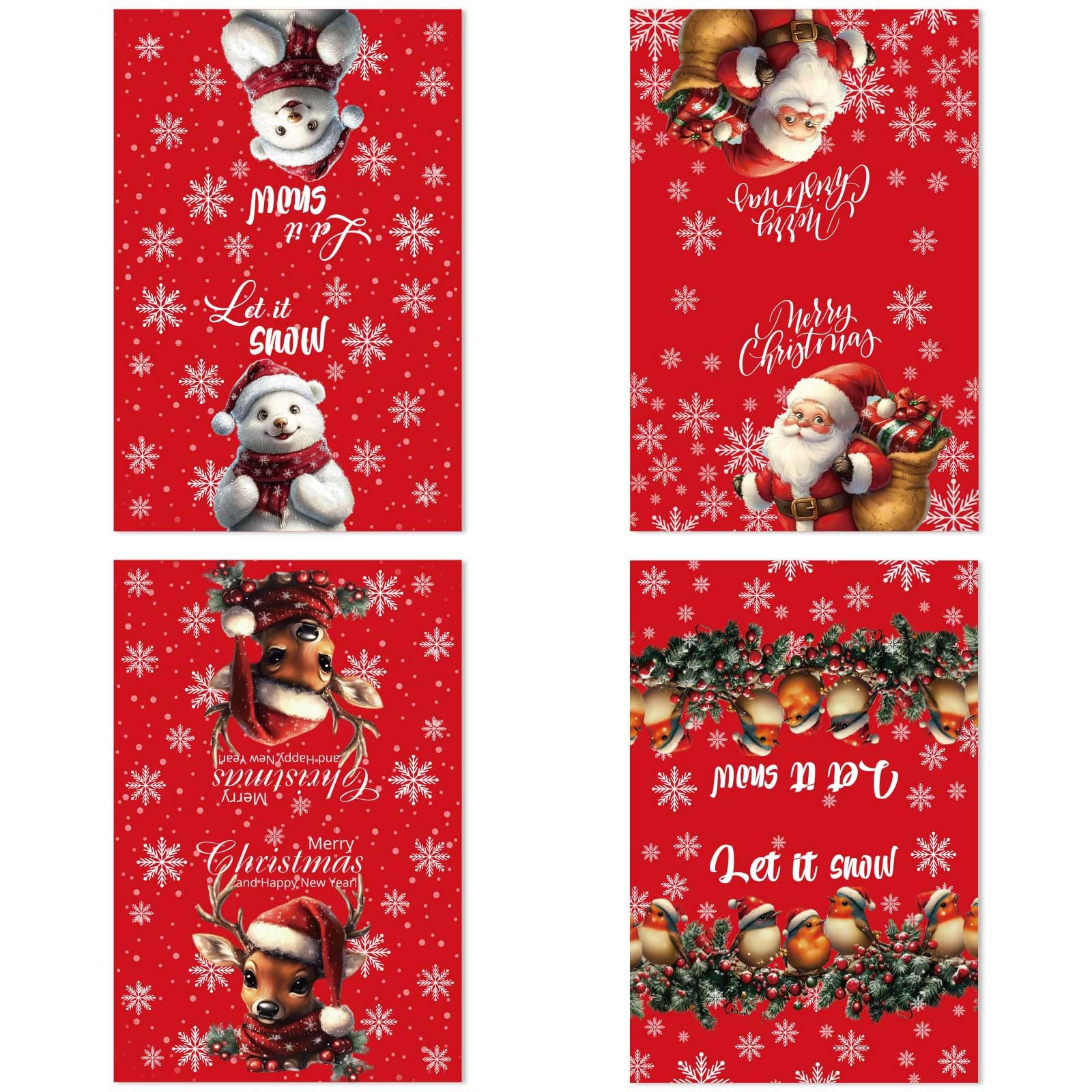 Gosknor 4pcs Christmas Kitchen Towels, Elk Dish Towels Plaid Snowman Christmas Kitchen Tea Towels Christmas Towels Housewarming Gifts for Kitchen (Style 2, Red)