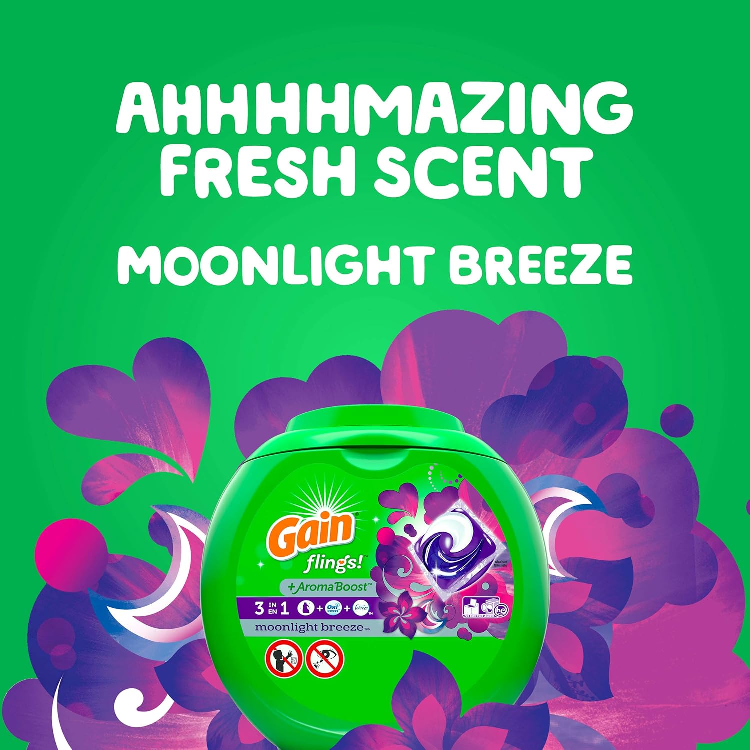 Gain flings! Laundry Detergent Pacs plus Aroma Boost, Moonlight Breeze Scent, HE Compatible, 81 Count (Packaging May Vary): Home Improvement