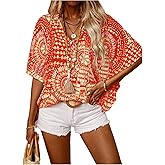 Verdusa Dolman Sleeve 3/4 Sleeve Boho Summer Blouses for Women 70s Vintage Tops