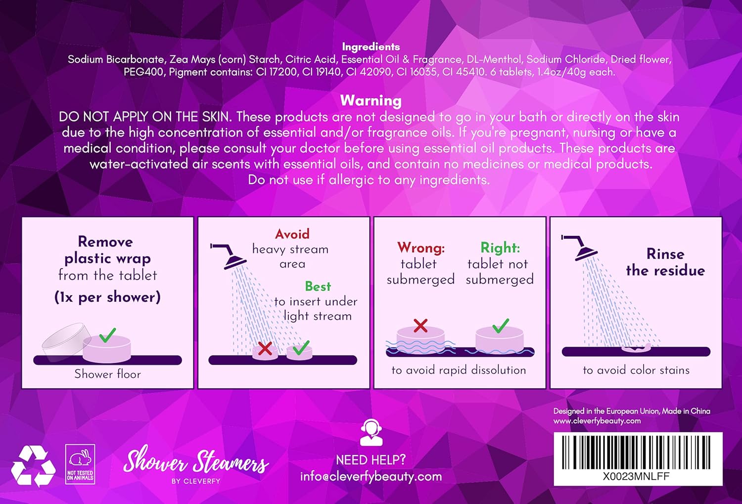 Cleverfy Aromatherapy Shower Steamers - Fathers Day Variety Pack of 6 Shower Steamers with Essential Oils. Purple Set: Lavender, Menthol & Eucalyptus, Vanilla, Watermelon, Grapefruit, and Peppermint: Health & Personal Care