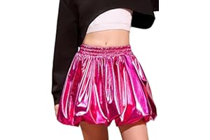 Perfashion Girls Bubble Skirt Metallic Puff Balloon Cute Mini Skorts Dance Outfits with Shorts 4-13Y