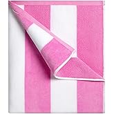 cabanana Large Oversized Beach Towel - 35 x 70 Inch Cotton Pool Towel, Pink Striped Soft Cabana Swim Towel