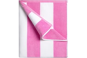 cabanana Large Oversized Beach Towel - 35 x 70 Inch Cotton Pool Towel, Pink Striped Soft Cabana Swim Towel