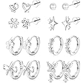 ORAZIO Hypoallergenic Earrings for Girls Women Kids Surgical Stainless Steel Screw Back Bow Heart Flower Stud Hoop Toddler Kids Earrings for Girls Sensitive Ears Over 4 Years Old