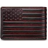 Pefiam Full Grain Leather Wallets for Men, Bifold Wallets for Men, Mens Leather Wallets with 12 Slots, RFID Blocking, Gifts for Men (USA Flag, Red)