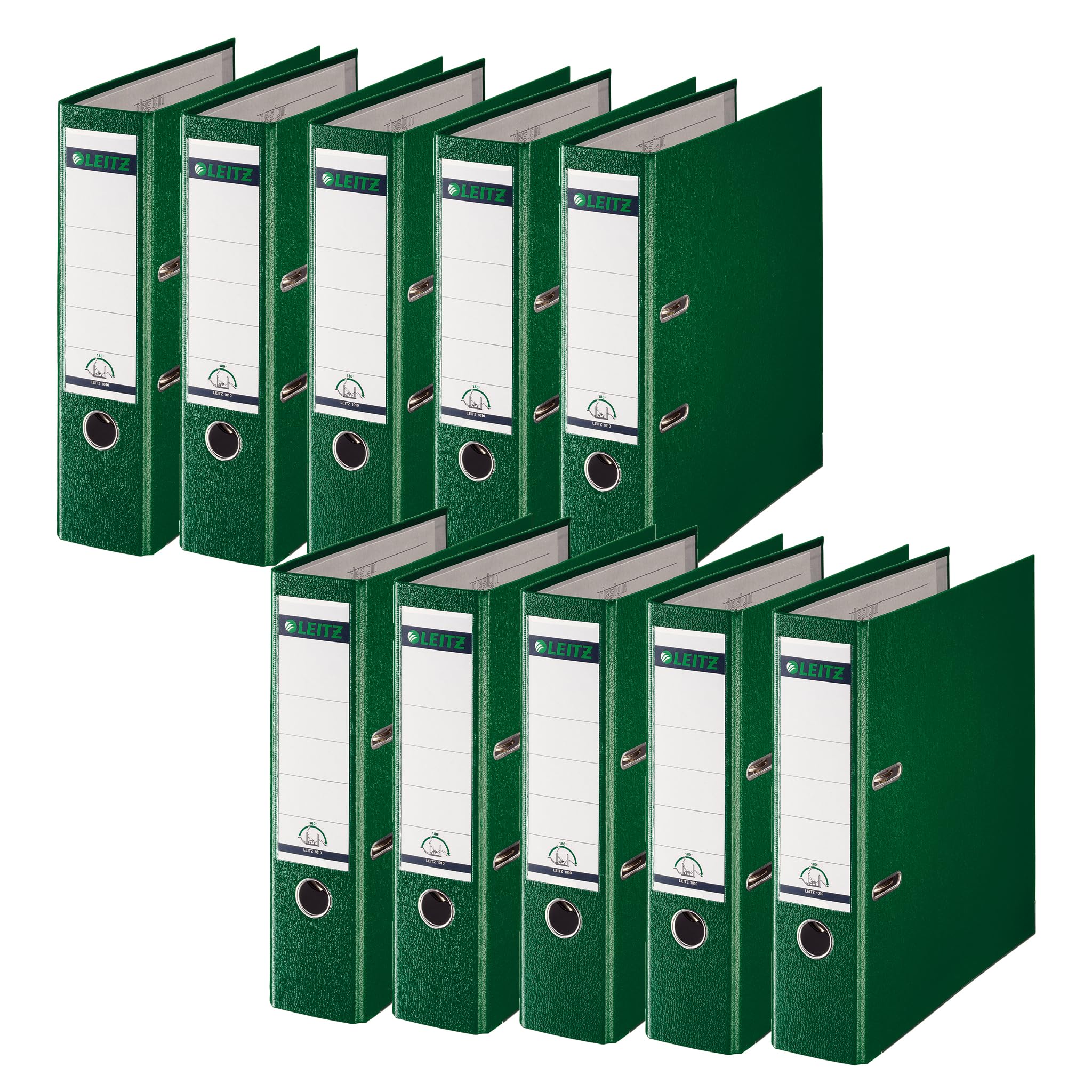 Leitz 180 Degrees Plastic Lever Arch File A4 80 mm - Green, Pack of 10