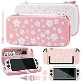 GLDRAM Cherry Blossom Carrying Case for Nintendo Switch 2, Pink-White Girly Accessories Kit with Portable Travle Storage Bag, Cute Protective Cover, Screen Protector, Sakura Thumb Grips & Wrist Strap