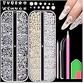 2-6mm Flatback 3D Nail Pearls, White and Beige Mother of Pearl for Nails, Clear Transparent Multi-Shaped Rhinestones for Nail Art, Nail Charms and Gems